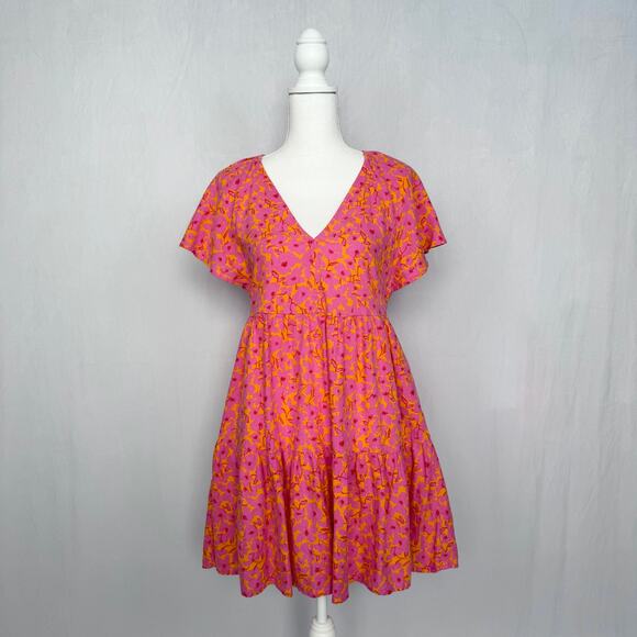 Universal Thread Tiered Linen Blend Floral Babydoll Mini Dress, Size XS - Picture 1 of 8